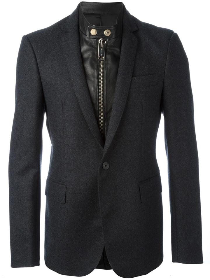 Les Hommes Layered Effect Mixed Media Blazer - Black