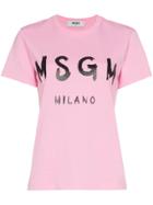 Msgm Pink Short Sleeve Logo Tshirt