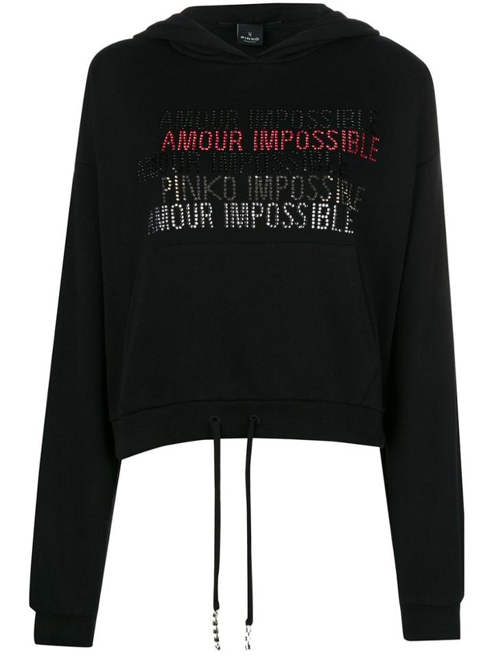 Pinko Amour Impossible Rhinestone Hoodie - Black