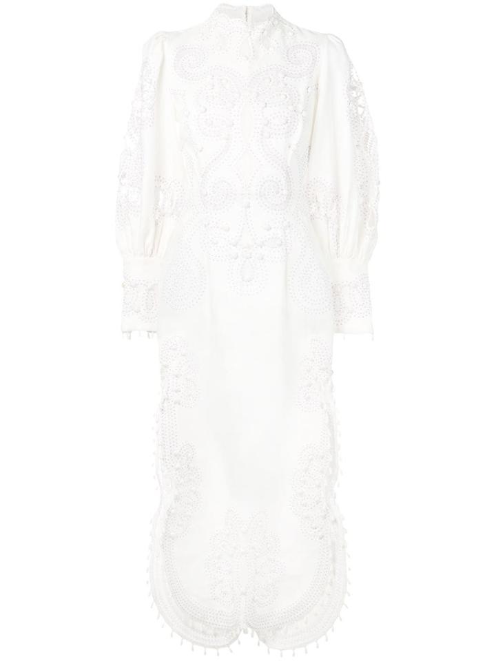 Zimmermann Fitted Embroidered Dress - White
