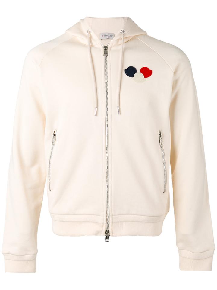 Moncler Logo Patch Zipped Hoodie - White