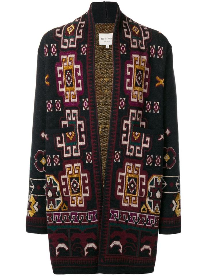 Etro Intarsia Knit Cardigan Coat - Blue