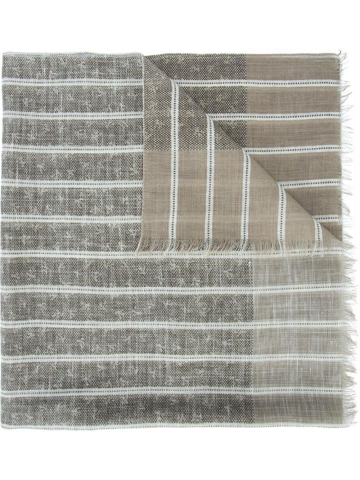 Isaia Striped Scarf, Men's, Brown, Cotton/linen/flax