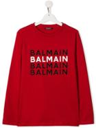 Balmain Kids Logo Print Jumper - Red