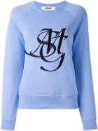 Msgm Logo Print Sweatshirt, Women's, Size: Large, Blue, Cotton