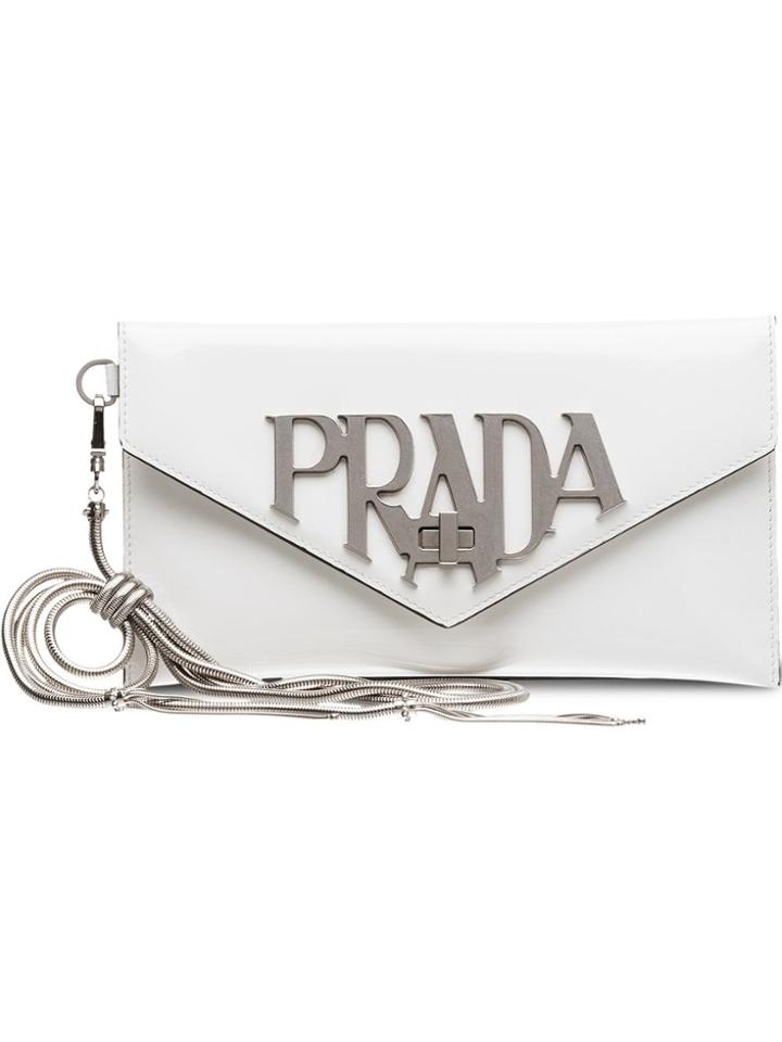 Prada Logo Plaque Clutch - White
