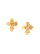 Chanel Vintage Cross Cc Earrings - Gold