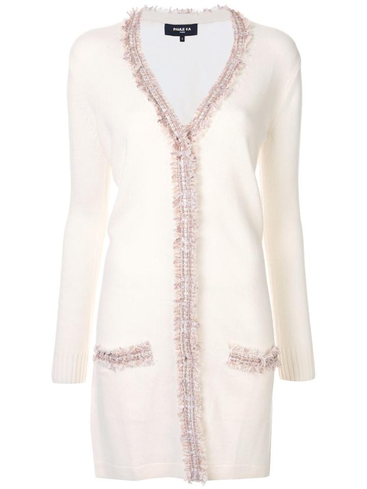 Paule Ka Fringed Long Cardigan - White