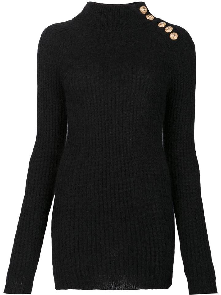 Balmain Ribbed Turtleneck Sweater, Women's, Size: 36, Black, Nylon/mohair/wool
