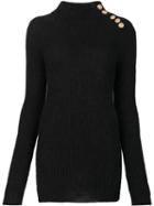 Balmain Ribbed Turtleneck Sweater, Women's, Size: 36, Black, Nylon/mohair/wool