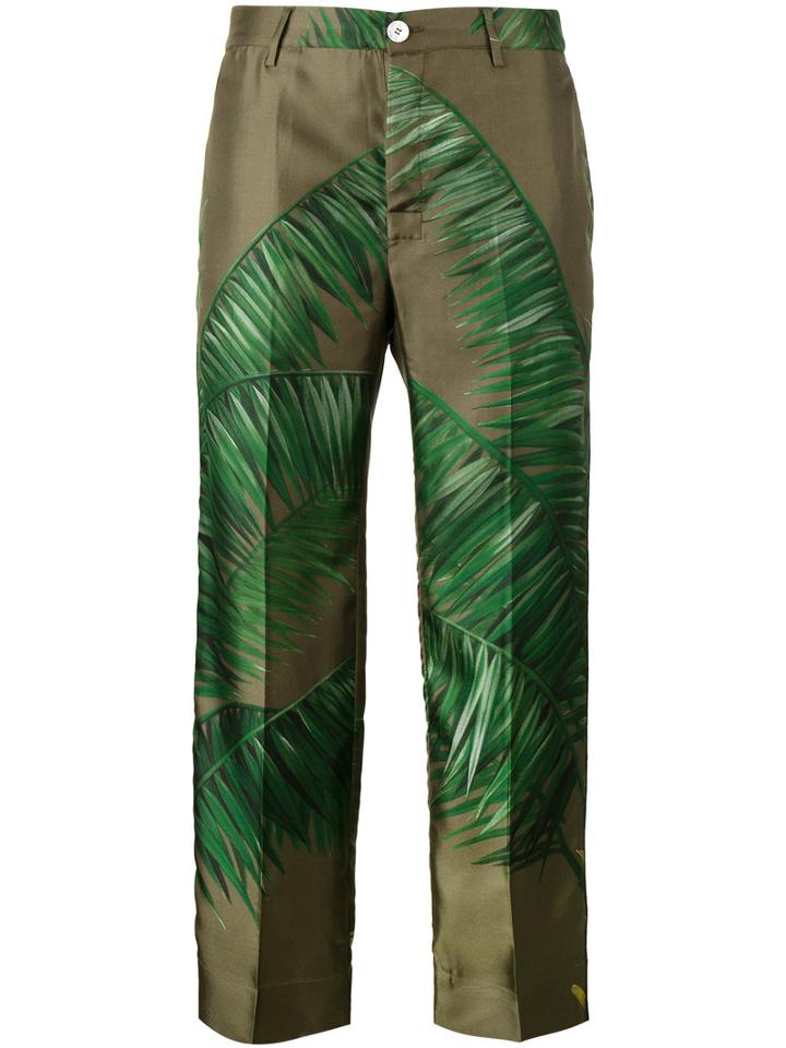 F.r.s For Restless Sleepers Tropical Palm Print Trousers, Women's, Size: Medium, Green, Silk