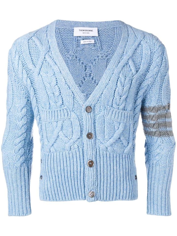 Thom Browne 4-bar Aran Cable Short Cardigan - Blue