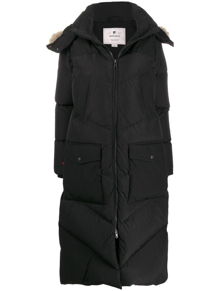 Woolrich Quilted Zip-up Long Coat - Black
