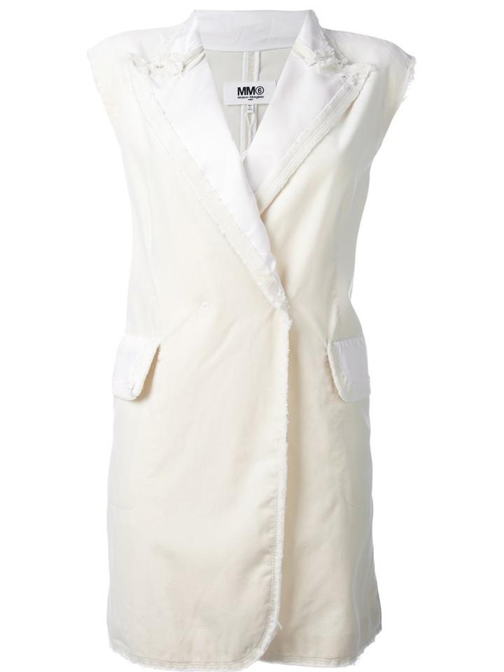 Mm6 Maison Margiela Sleeveless Frayed Jacket, Women's, Size: 44, White, Cotton/polyester