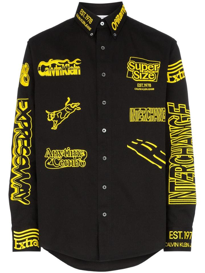 Calvin Klein Jeans Est. 1978 Branding Embroidered Cotton Shirt - Black