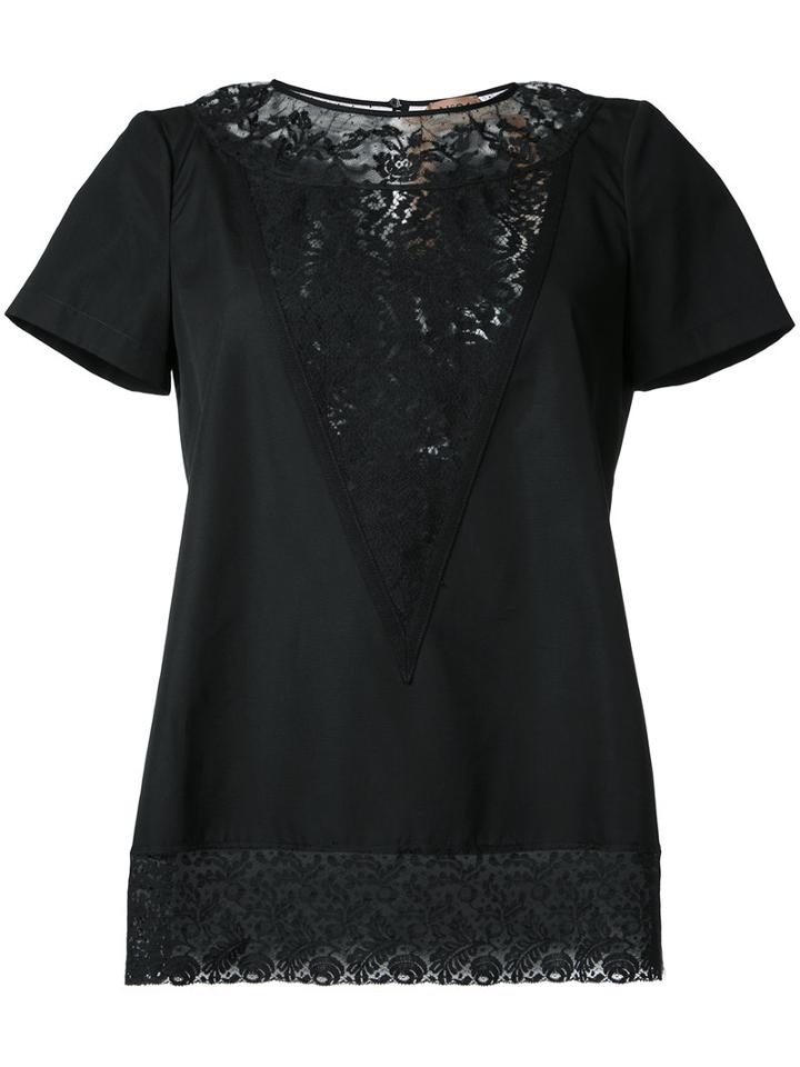 No21 Lace Detail T-shirt, Women's, Size: 42, Black, Cotton/polyamide