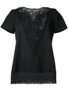 No21 Lace Detail T-shirt, Women's, Size: 42, Black, Cotton/polyamide