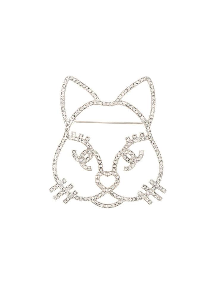 Chanel Vintage Crystal Cat Brooch, Women's
