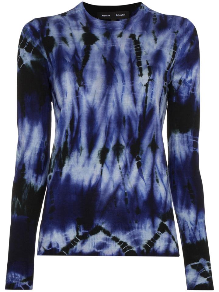 Proenza Schouler Merino Wool Tie Dye Crewneck Top - Blue