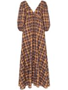 Staud Staud Drs Vn V Bk Pff Ss Plaid Maxi - Brown