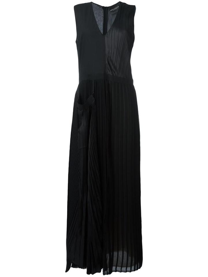 Erika Cavallini V-neck Pleated Dress, Women's, Size: 42, Black, Silk/polyester/viscose