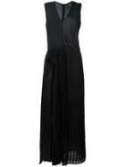 Erika Cavallini V-neck Pleated Dress, Women's, Size: 42, Black, Silk/polyester/viscose