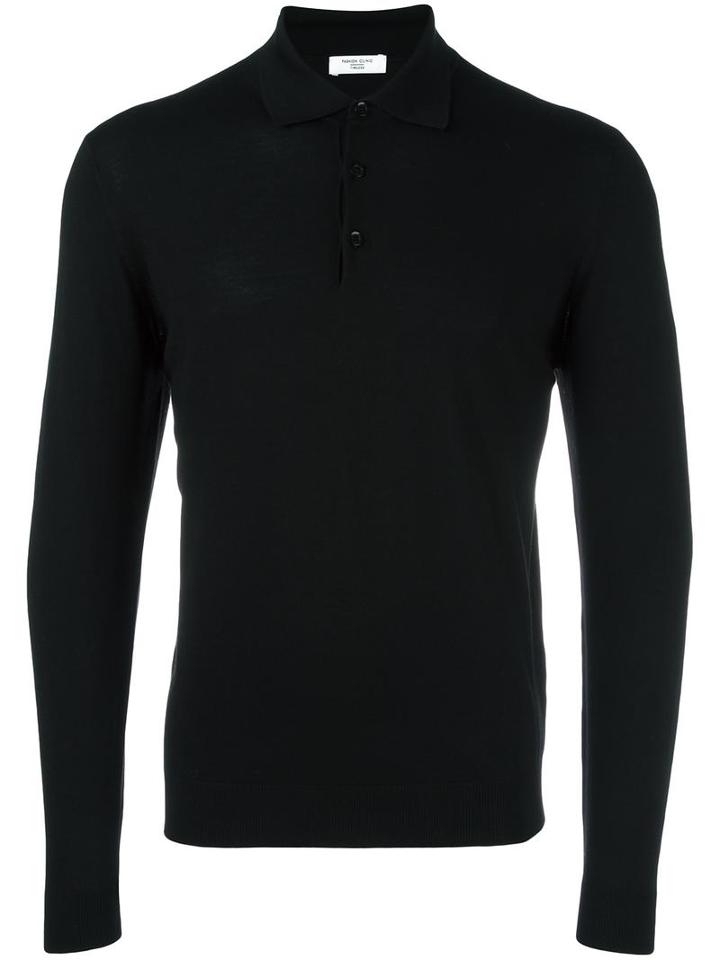 Fashion Clinic Long Sleeved Knitted Polo Shirt, Men's, Size: 58, Black, Wool