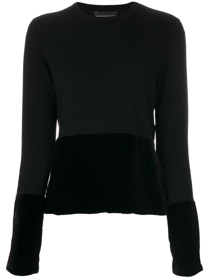 Cashmere In Love Cashmere Jumper With Velvet Panels - Black