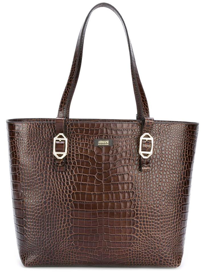Armani Collezioni Embossed Crocodile Effect Tote, Women's, Brown, Calf Leather