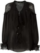 Roberto Cavalli Ruffle Front Blouse, Women's, Size: 42, Black, Silk/polyamide/viscose