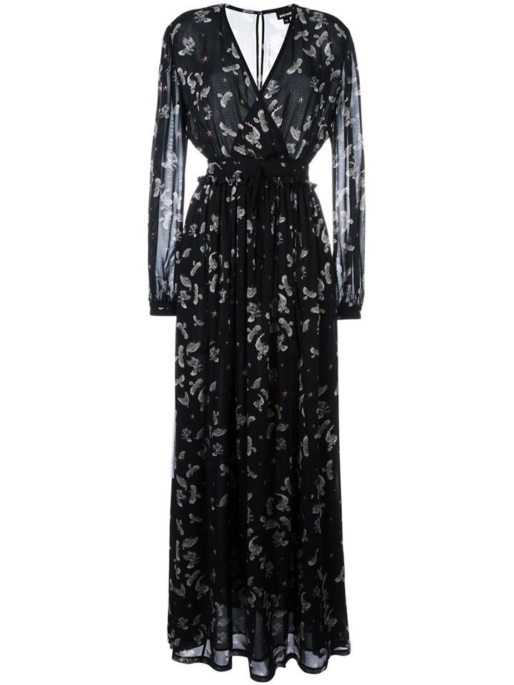 Just Cavalli 'birds' Print Long Dress, Women's, Size: 42, Black, Polyester/viscose