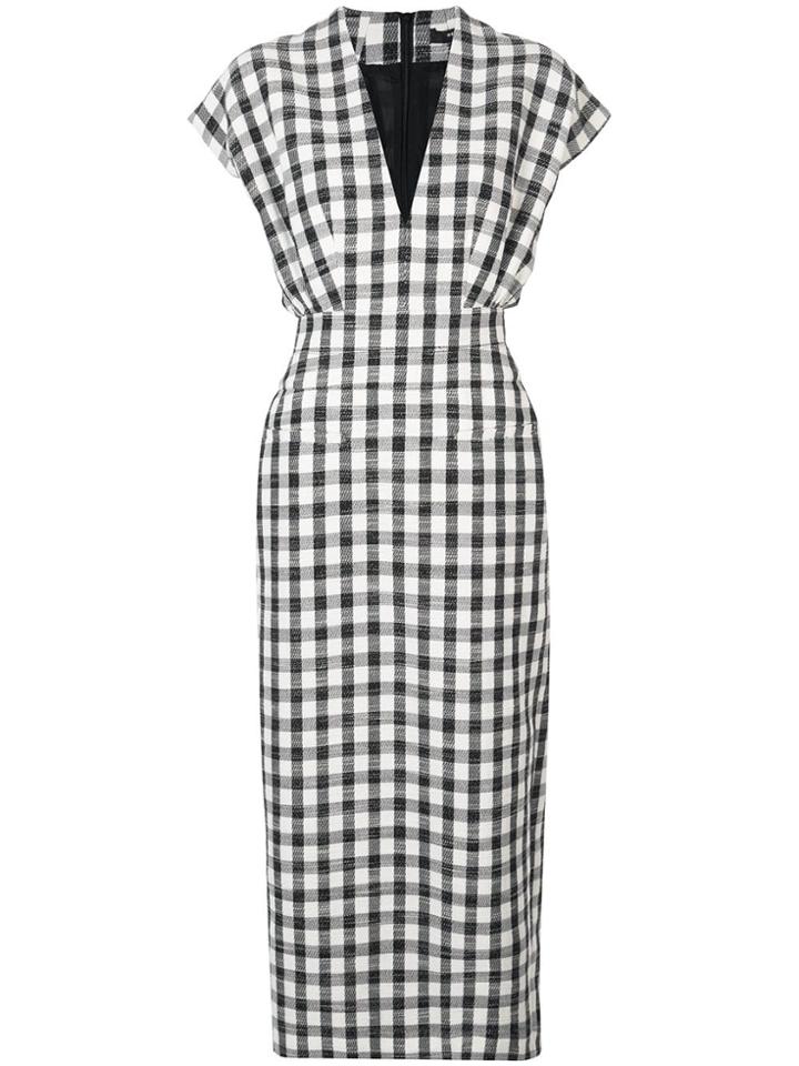 Derek Lam Sleeveless Plaid V-neck Dress With Tapered Skirt - Grey