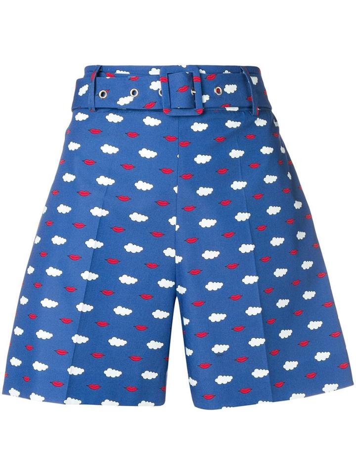 Vivetta Clouds And Lips Print Belted Shorts - Blue