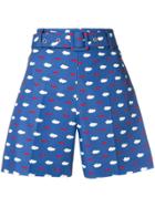 Vivetta Clouds And Lips Print Belted Shorts - Blue