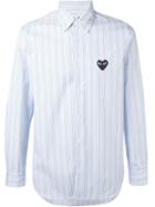 Comme Des Garçons Play Embroidered Heart Striped Shirt, Men's, Size: Xl, Blue, Cotton