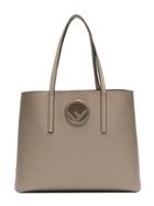 Fendi Taupe Shopper Leather Logo Tote - Nude & Neutrals