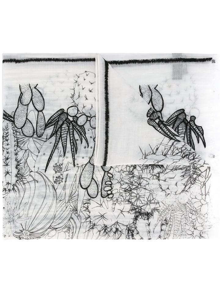 Ps By Paul Smith Cactus Motive Print Scarf, Women's, White, Silk/cotton