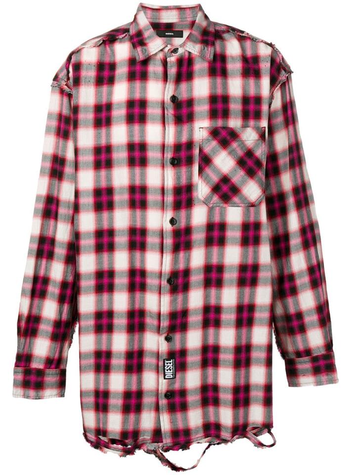 Diesel Ripped Plaid Shirt - Red