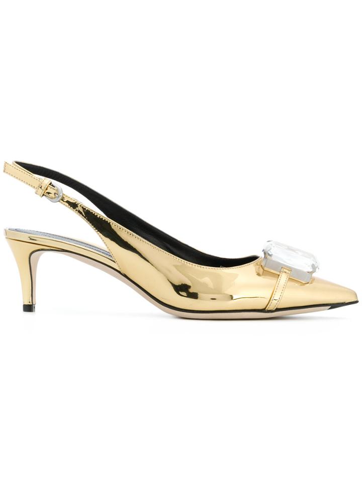 Marco De Vincenzo Jewelled Mirror Slingback Pumps - Metallic