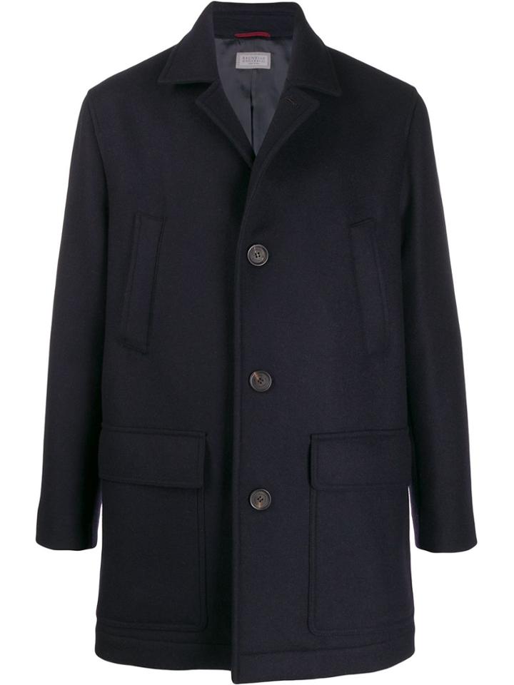 Brunello Cucinelli Single-breasted Textured Coat - Blue