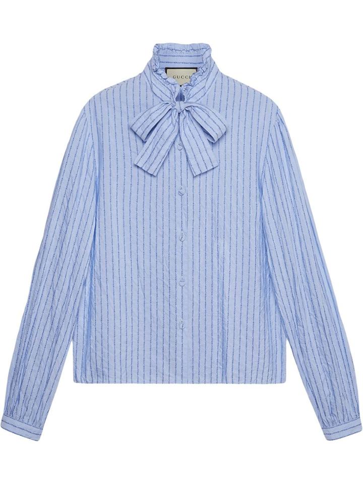 Gucci Cotton Shirt With Gucci Pinstripe - Blue