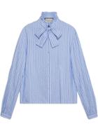 Gucci Cotton Shirt With Gucci Pinstripe - Blue