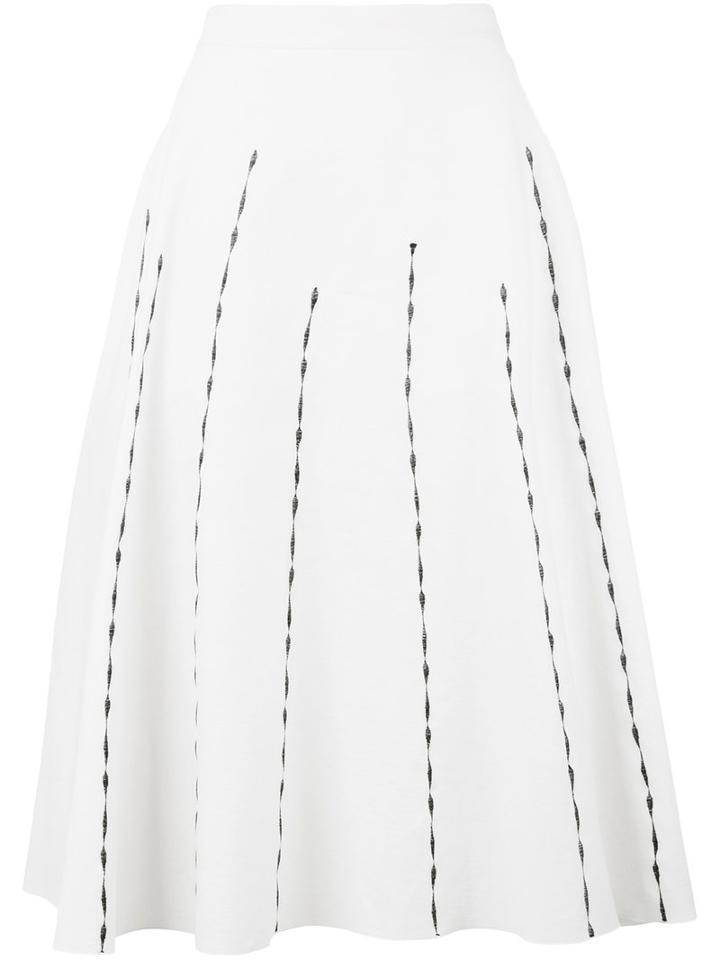 Bottega Veneta Embroidered Stripe Skirt, Women's, Size: 42, White, Cotton/linen/flax