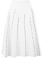 Bottega Veneta Embroidered Stripe Skirt, Women's, Size: 42, White, Cotton/linen/flax