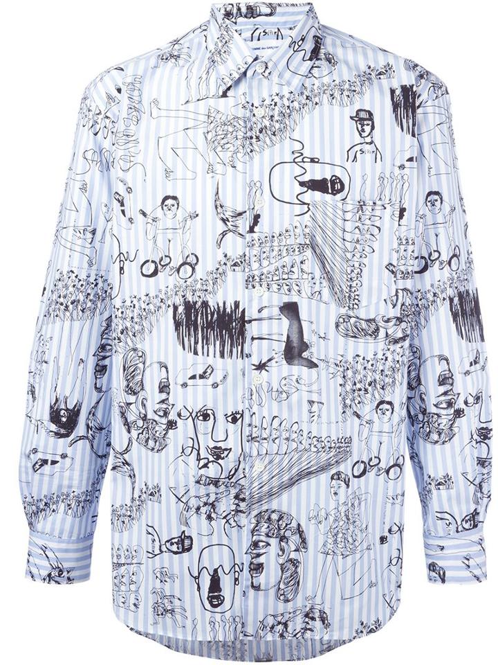 Comme Des Garçons Shirt Illustrated Print Shirt, Men's, Size: Large, Blue, Cotton