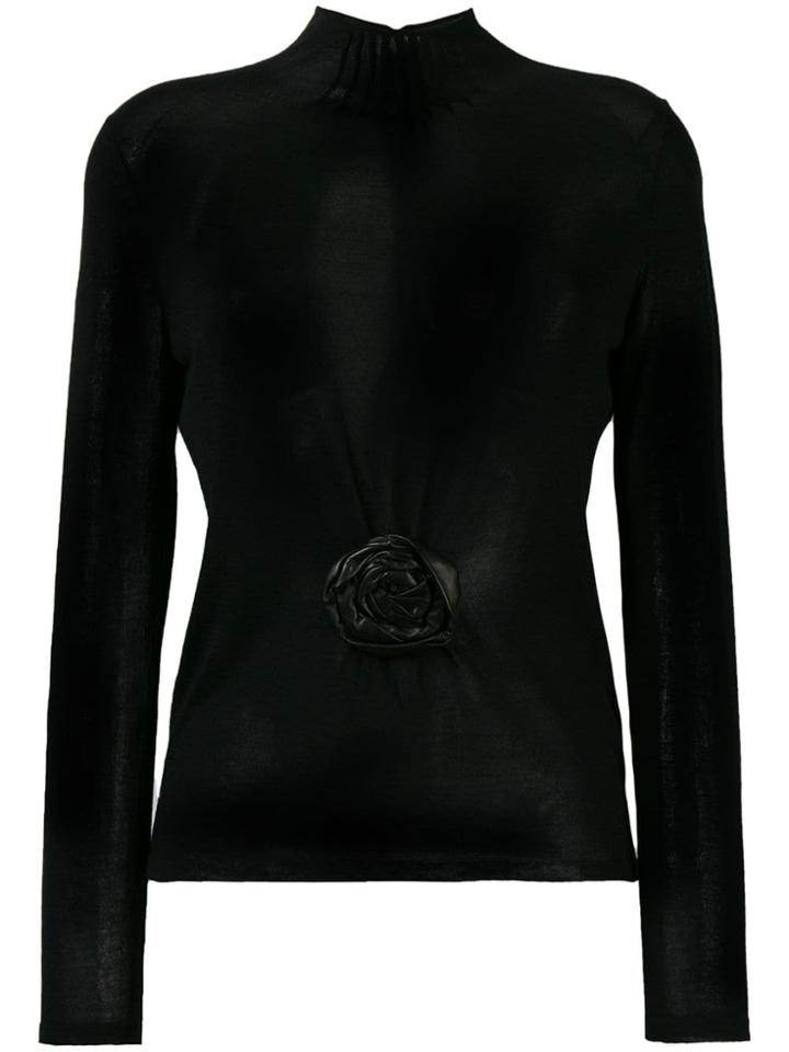 Gucci Vintage 1999 Flower Appliqué Top - Black