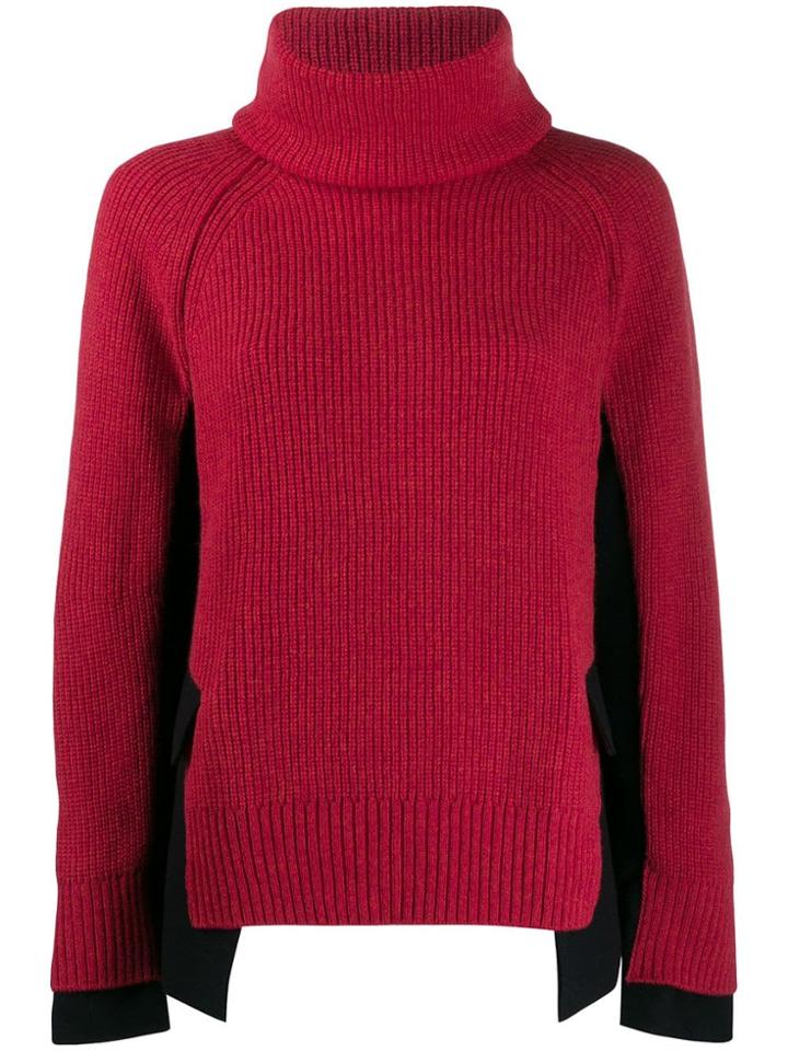 Sacai High Neck Hybrid Sweater - Red