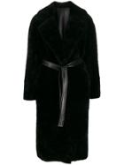 Blancha Belted Faux-fur Coat - Black