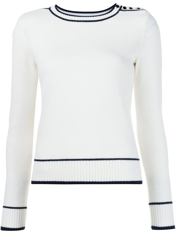 Vanessa Seward Buttoned Shoulder Detail Pullover, Women's, Size: 40, White, Merino