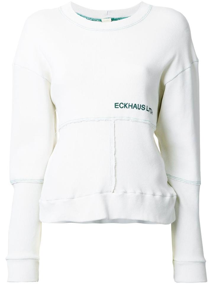 Eckhaus Latta Front Logo Paneled Sweatshirt, Women's, Size: Large, White, Cotton